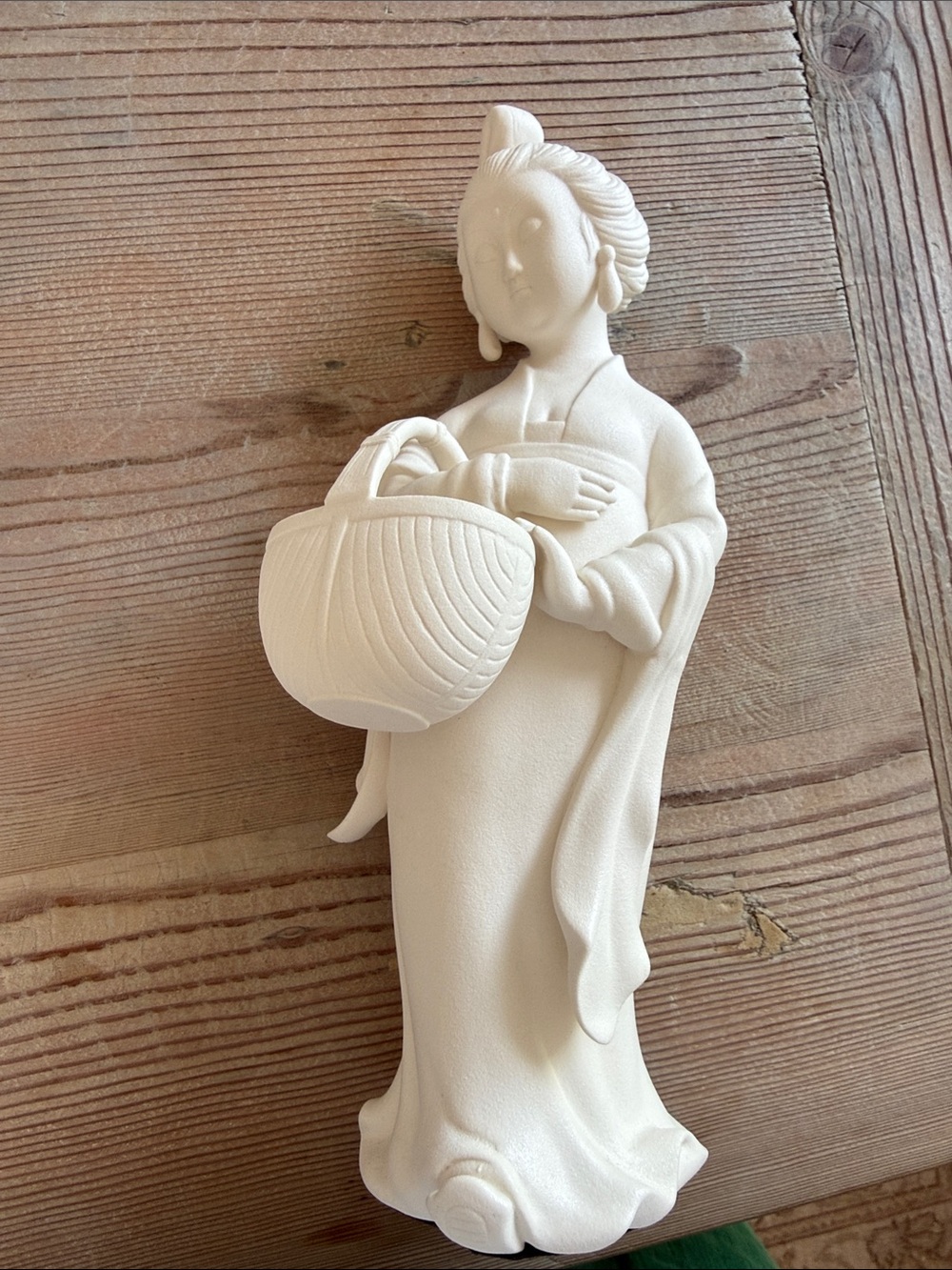 Neutral Cream Ceramic Figurine with Basket - Decorative Home Accent